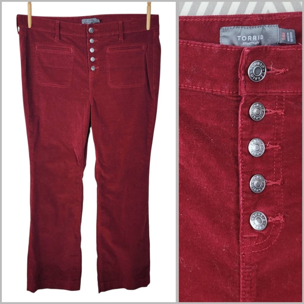 Torrid Red Corduroy Pants Plus Size 18 R High Rise Boot Cut Patch Pocket Velvety